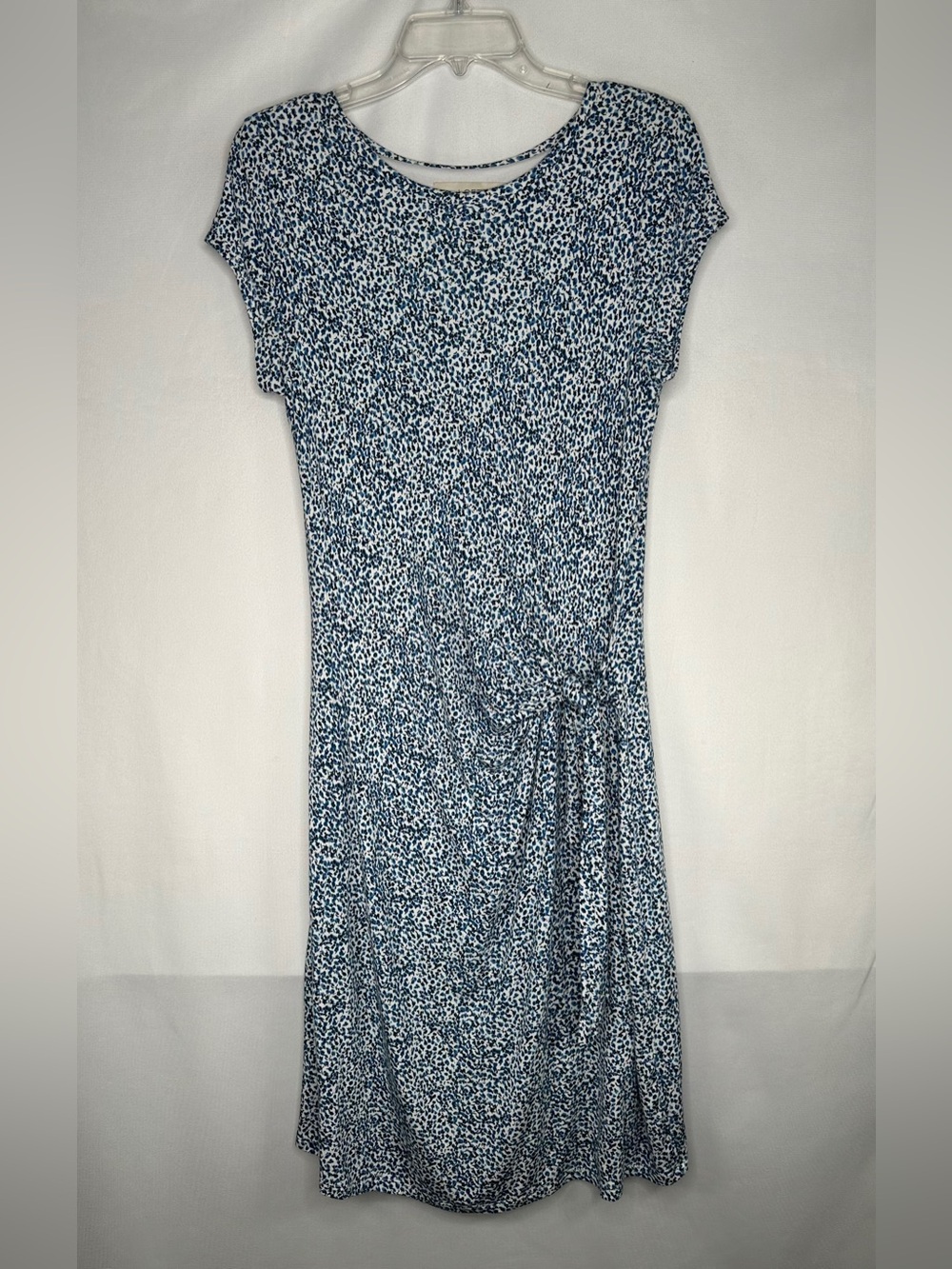 LOFT Ditsy Floral Print Blue & White Midi‎ Dress Cap Sleeve Stretchy Sz M